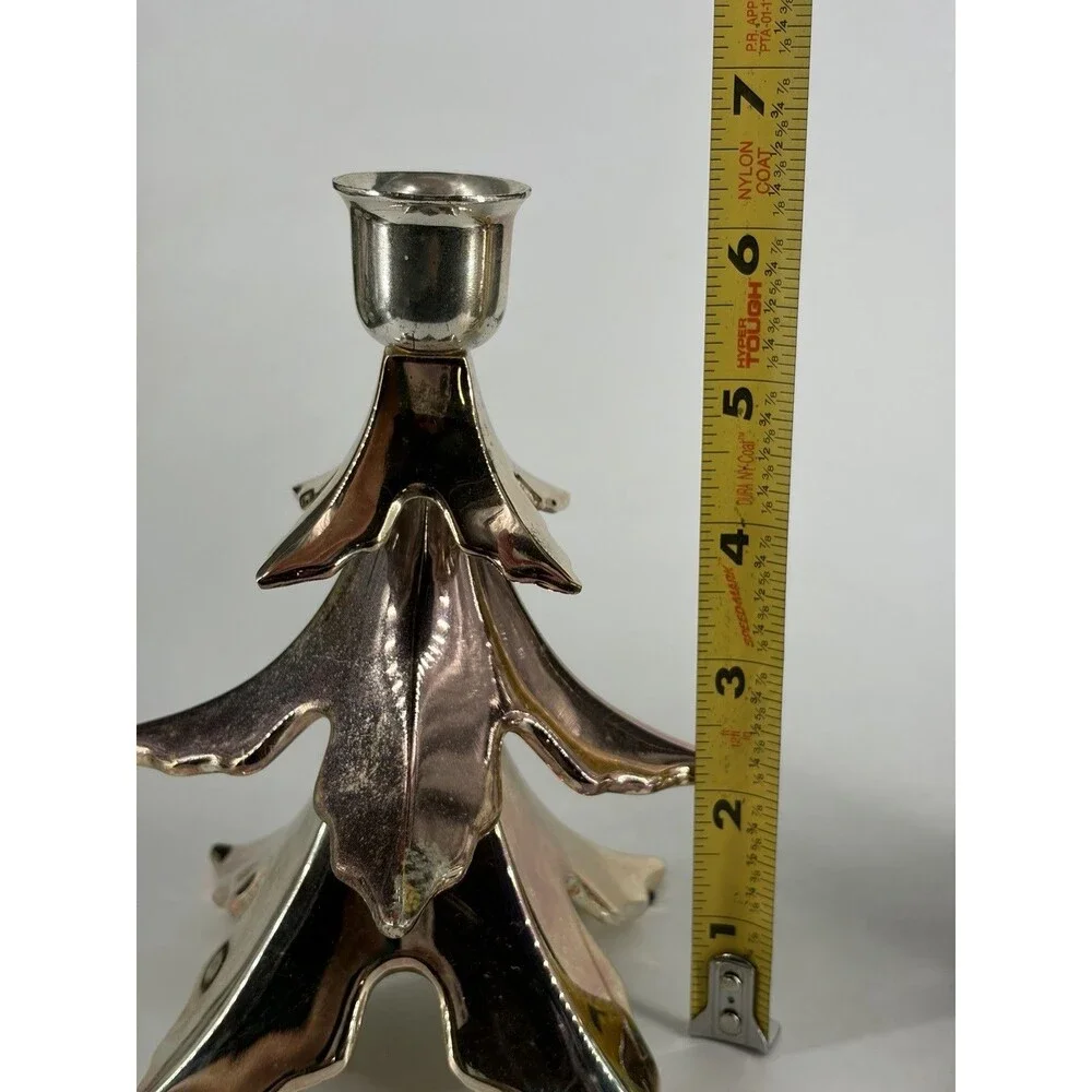 Vntg 2003 Pottery Barn Silverplate Metal Christmas Tree Taper Candle Holders Set
